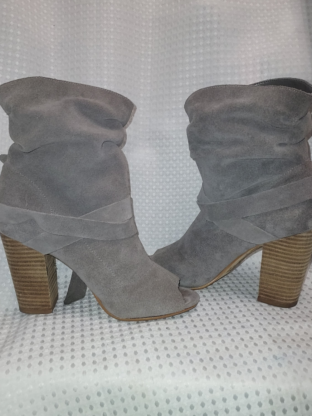 Nine West Gray Suede Peep-Toe Slouch Booties
